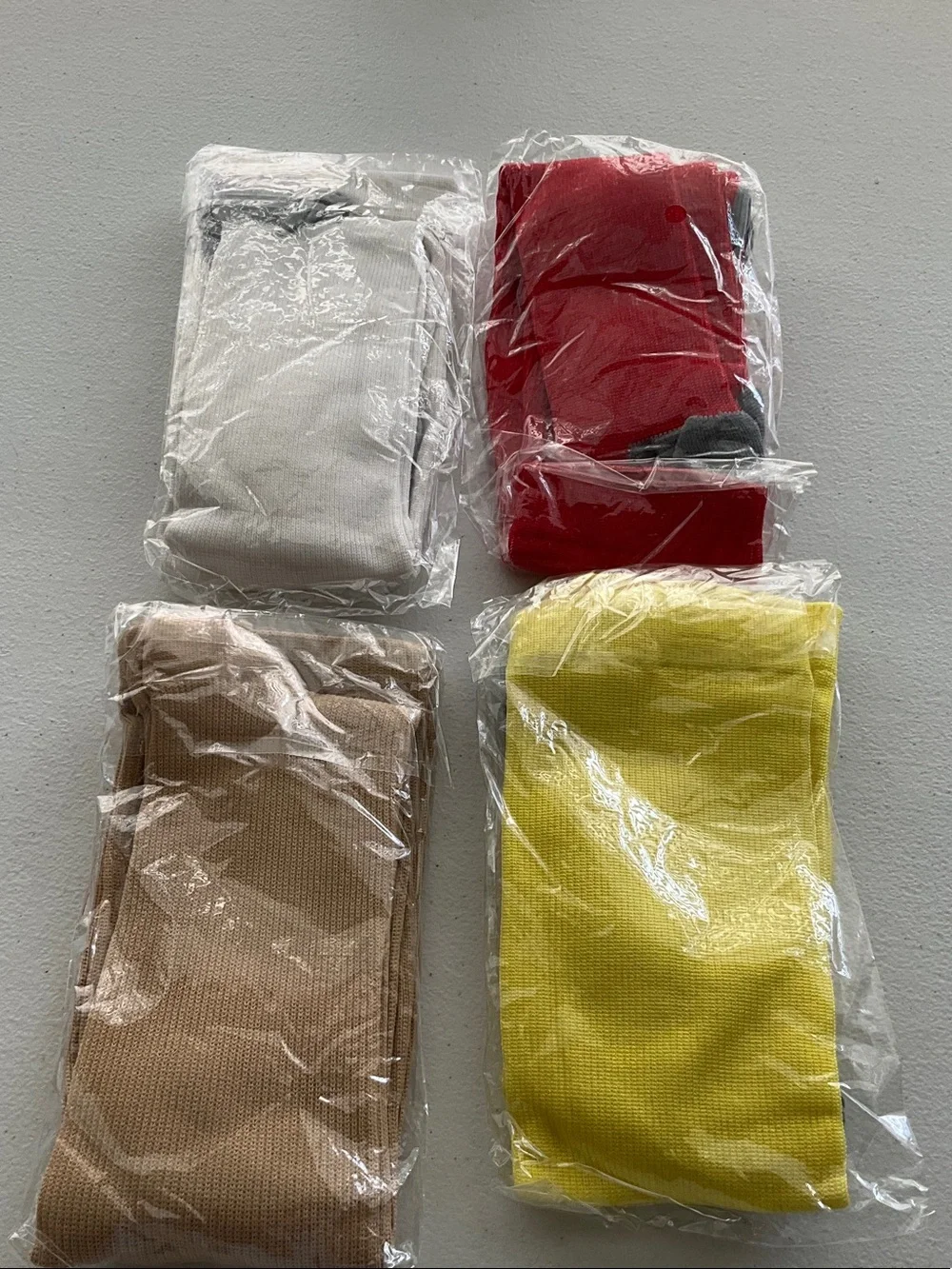 4-Prs.Ribbed Crew Socks -  (White, Red, Beige, Yellow/Gray)